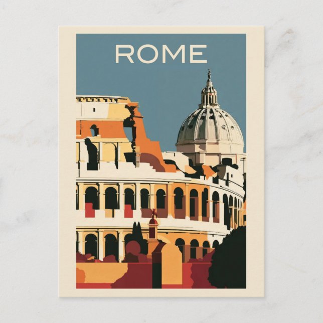 Rome Italy Vintage Colosseum Vatican Travel Postcard (Front)