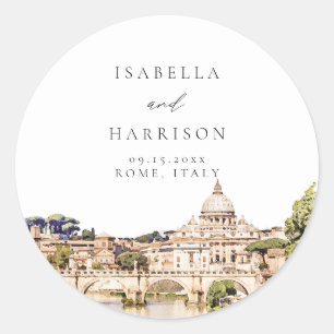 Rome Italy Watercolor Skyline Destination Wedding Classic Round Sticker