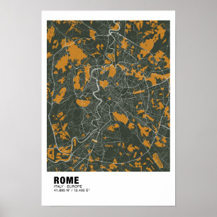 Rome Map Poster - Italy Green & Golden Map