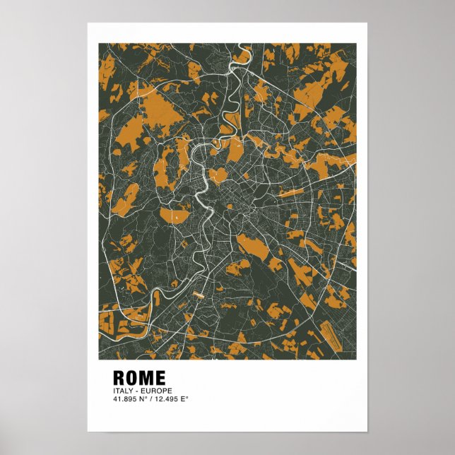 Rome Map Poster - Italy Green & Golden Map (Front)