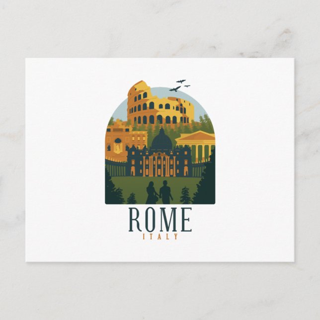 Rome Skyline Drawing Postcard (Front)