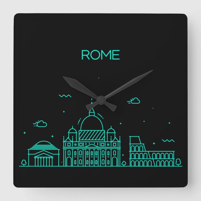 Rome skyline square wall clock (Front)