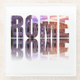 Rome text souvenir square glass coaster