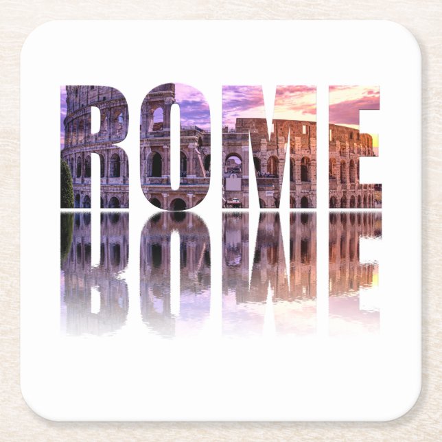 Rome text souvenir square paper coaster (Front)