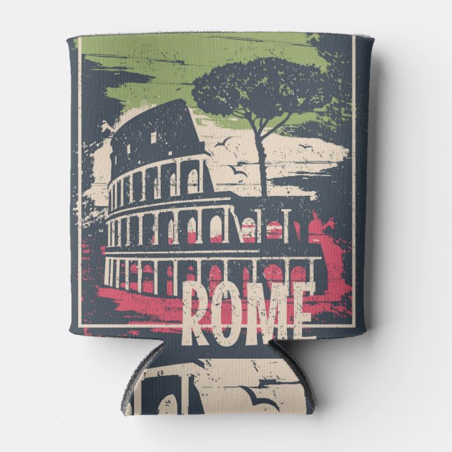 Rome Typography: Eiffel Tower Poster. Can Cooler (Front)