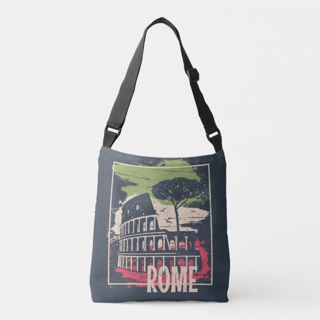 Rome Typography: Eiffel Tower Poster. Crossbody Bag (Front)