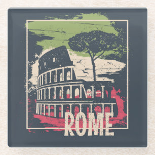 Rome Typography: Eiffel Tower Poster. Glass Coaster