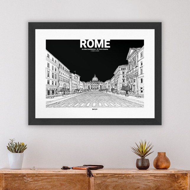 Rome Vatican City St. Peter’s Basilica Black White Poster (Vatican City Rome View Black White Sketch Mate Poster)