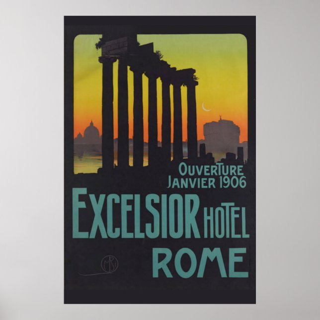 Rome Vintage Italian Travel Poster Excelcior Hotel (Front)