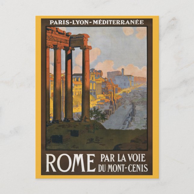 Rome Vintage Travel Poster Restored Postcard (Front)