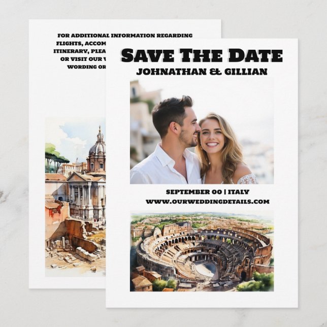 Rome wedding destination couples photo save the date (Front/Back)