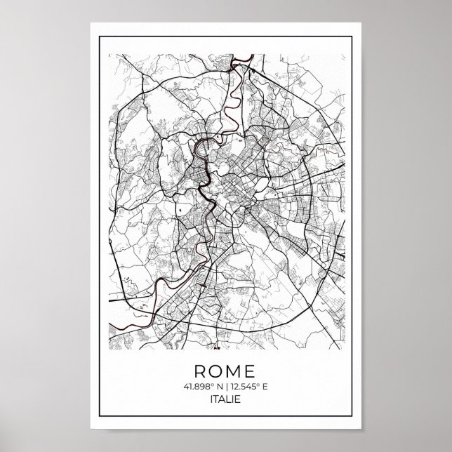 Rome White Map - Black And White Map Home Decor (Front)
