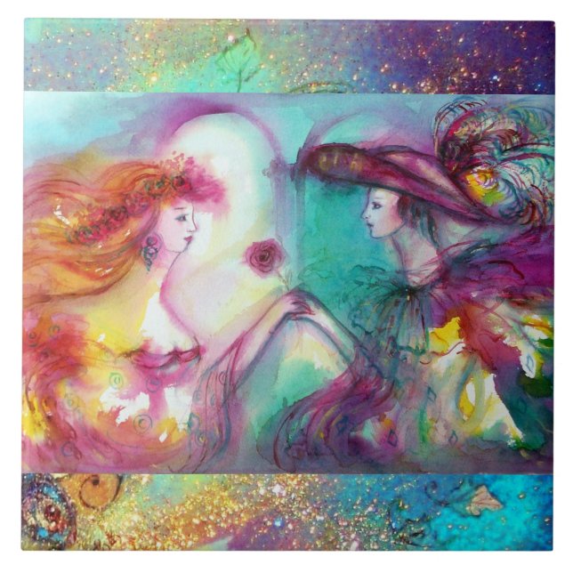 ROMEO AND JULIET / GOLD BLUE SPARKLES  CERAMIC TILE (Front)