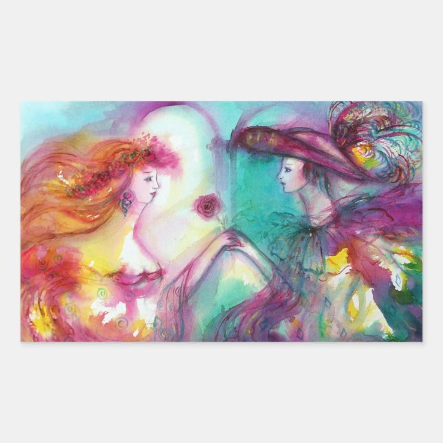 ROMEO AND JULIET / GOLD BLUE SPARKLES RECTANGULAR  STICKER (Front)