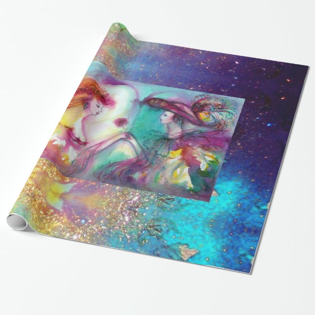 ROMEO AND JULIET / GOLD BLUE SPARKLES WRAPPING PAPER (Unrolled)