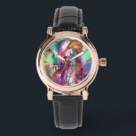 ROMEO AND JULIET Romantic Valentines's Day Watch<br><div class="desc">Balcony scene from Romeo and Juilet tragedy by William Shakespeare .Original contemporary watercolor painting with golden foil and iridescent colours in bright purple , pink, green, yellow orange , teal, turquase, white ..Painting by Bulgan Lumini (c)</div>