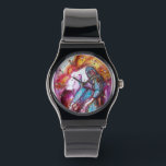 ROMEO AND JULIET Romantic Valentines's Day Watch<br><div class="desc">Balcony scene from Romeo and Juilet  tragedy by William Shakespeare .Original contemporary watercolor painting with golden foil and iridescent colours in bright purple , pink, green, yellow orange ,  teal, turquase,  white ..Painting by Bulgan Lumini (c)</div>