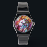 ROMEO AND JULIET Romantic Valentines's Day Watch<br><div class="desc">Balcony scene from Romeo and Juilet tragedy by William Shakespeare .Original contemporary watercolor painting with golden foil and iridescent colours in bright purple , pink, green, yellow orange , teal, turquase, white ..Painting by Bulgan Lumini (c)</div>