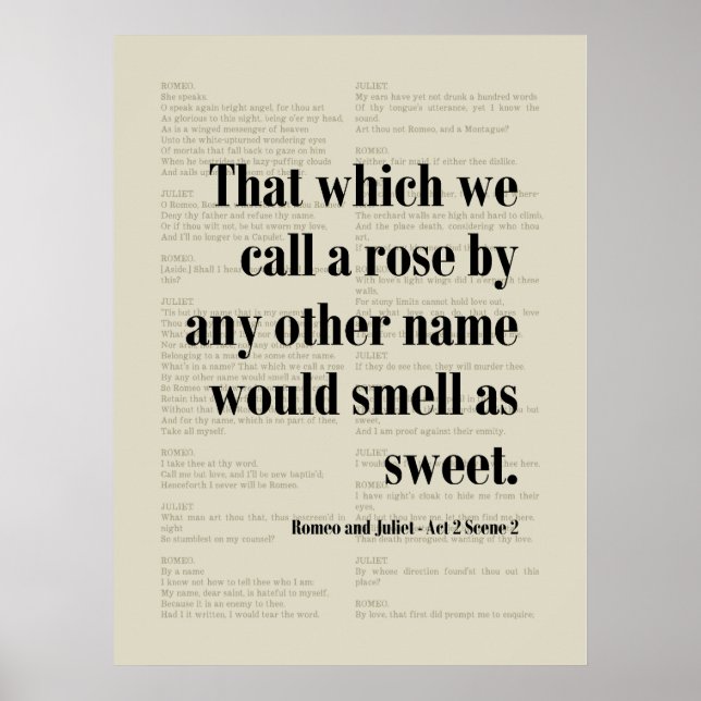 Romeo and Juliet Shakespeare Rose By Any Other Poster (Front)