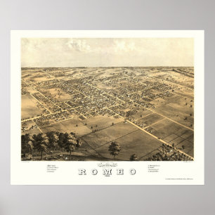 Romeo, MI Panoramic Map - 1868 Poster