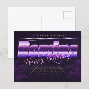 Romina Name Vorname lila Postkarte Geburtstag Postcard