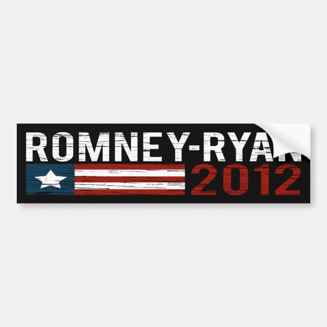 Romney-Ryan 2012 Distressed Bumper Sticker Black (Front)