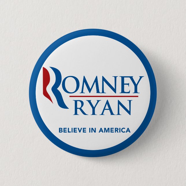 Romney Ryan Believe In America Round Blue Border 6 Cm Round Badge (Front)