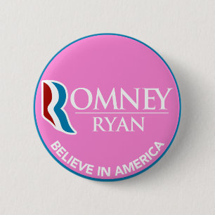 Romney Ryan Believe In America Round Pink 6 Cm Round Badge