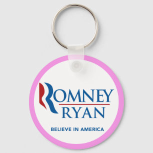 Romney Ryan Believe In America Round (Pink Border) Key Ring
