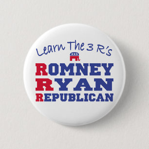 Romney Ryan Learn the 3 R's 6 Cm Round Badge