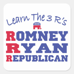 Romney Ryan Learn the 3 R's Square Sticker