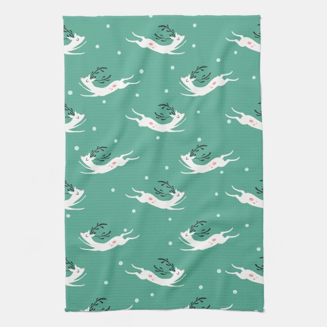 Rompin' Reindeer Pattern Tea Towel (Vertical)