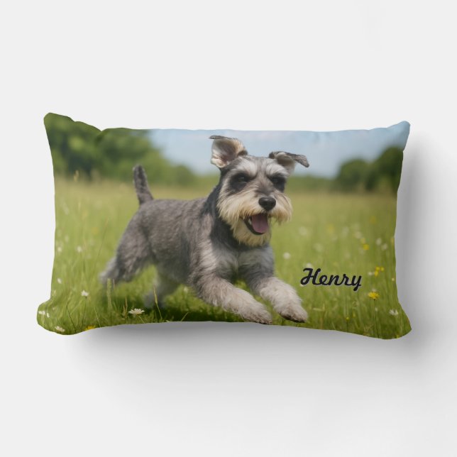Romping Schnauzer Personalised Lumbar Cushion (Front)