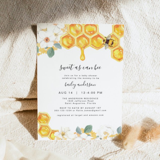 Romy - Floral Honey Bumble Bee Baby Shower Invitation (Creator Uploaded)