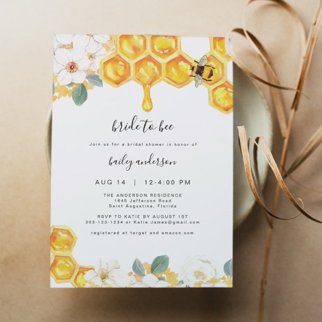 Romy - Floral Honey Bumble Bee Bridal Shower Invitation (Creator Uploaded)