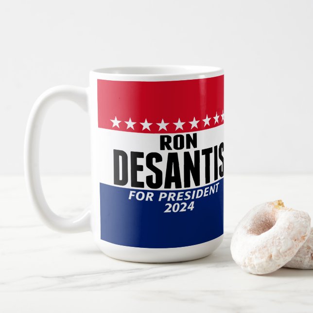 Ron Desantis 2024 classic blue red for president Coffee Mug (With Donut)