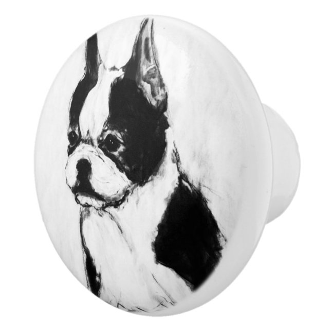 Ron Hevener Boston Terrier Dog Ceramic Knob (Right)