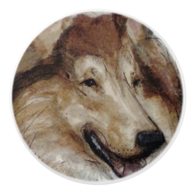 Ron Hevener Collie Dog Ceramic Knob (Front)