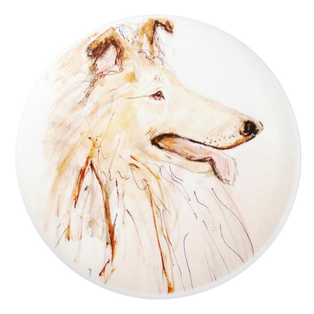 Ron Hevener Collie Dog Ceramic Knob (Front)
