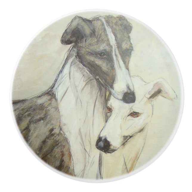 Ron Hevener Greyhound Dogs Ceramic Knob (Front)