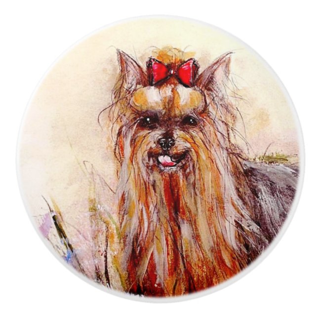 Ron Hevener Yorkshire Terrier Dog Ceramic Knob (Front)