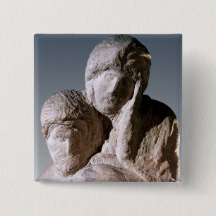 Rondanini Pieta, detail of the heads of Christ 15 Cm Square Badge