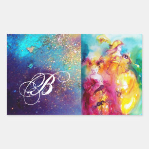 RONDO IN LAGOON /Monogram Venetian Masquerade Ball Rectangular Sticker