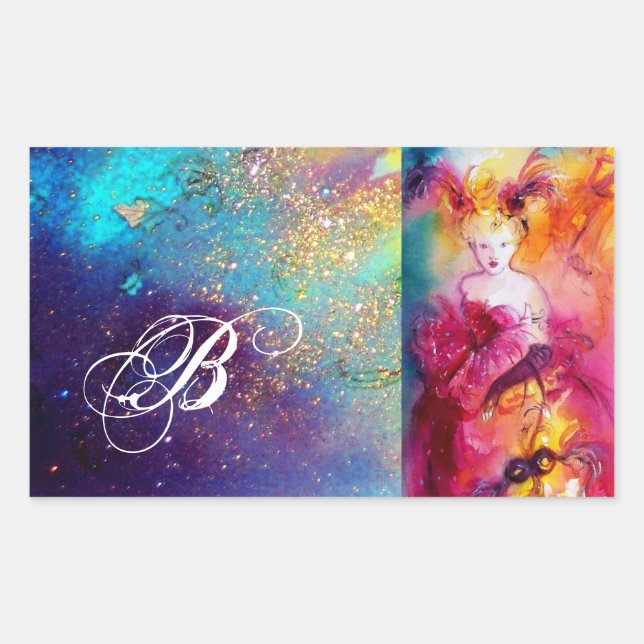 RONDO IN LAGOON /Monogram Venetian Masquerade Ball Rectangular Sticker (Front)