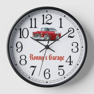 Ronny's Garage Red & White Classic Car Clock