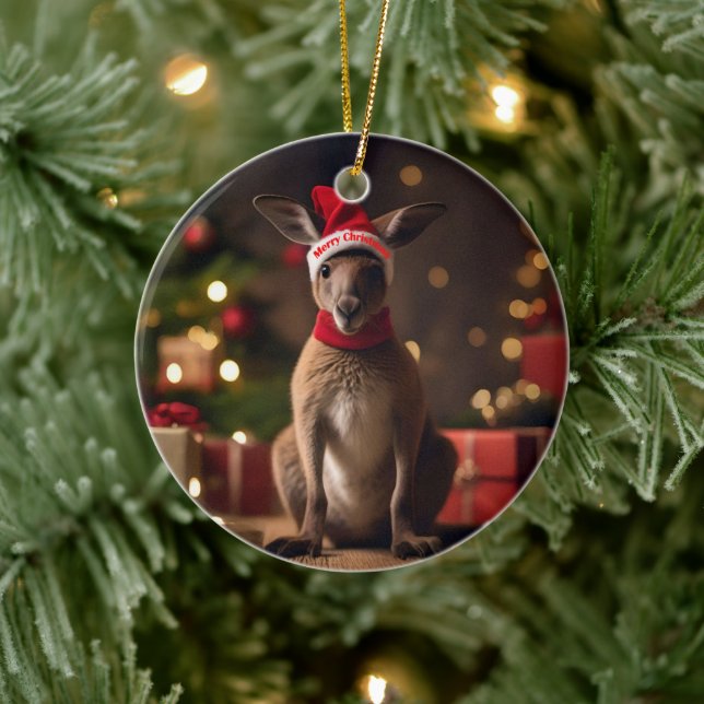 "Roo-dolph’s Holiday Hop: A Festive Wonderland" Ceramic Ornament (Tree)