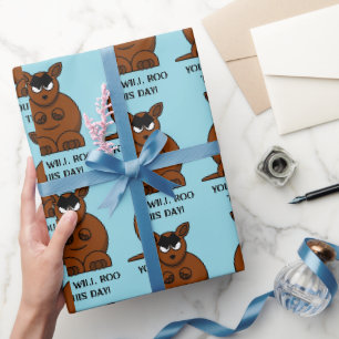 Roo This Day, Funny Angry Kangaroo Cartoon Wrapping Paper