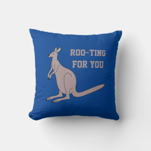 Roo-ting For You Cute Aussie Funny Kangaroo Pun Cushion