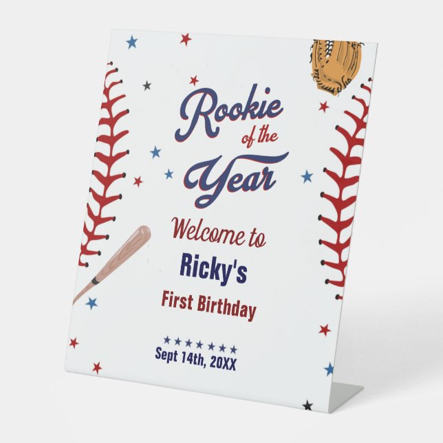 Roockie of the year first  Boy Birthday welcome  Pedestal Sign (Front)