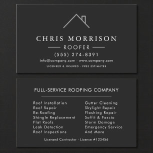  Roofer Black Silver Modern Roofing Company Business Card